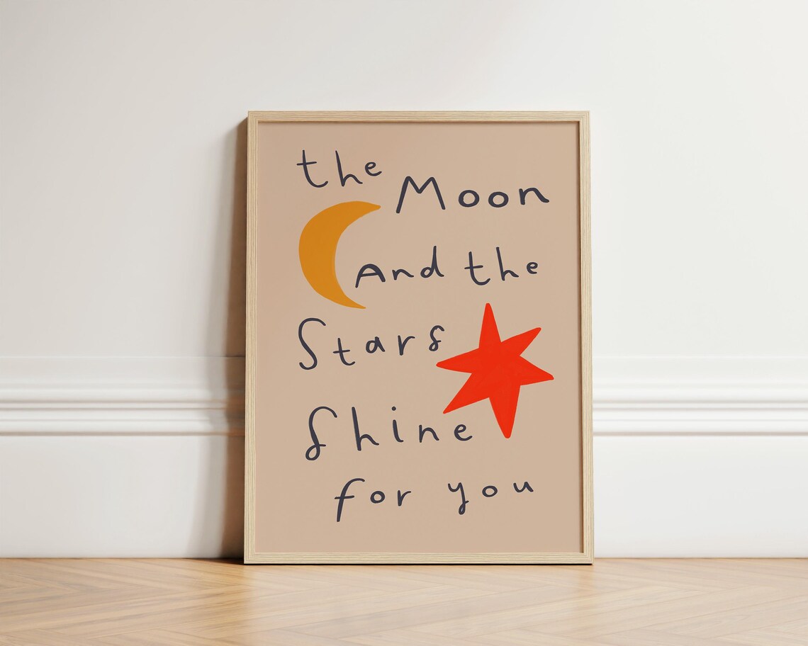 Moon And Stars Shine Art Print, Toddler Room Decor