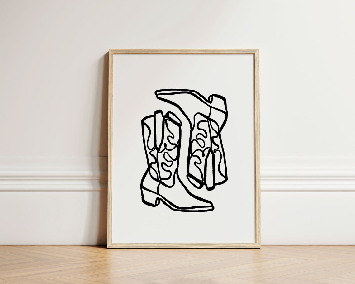Cow Boy Boots Ink Bleed Style Rodeo Art Print