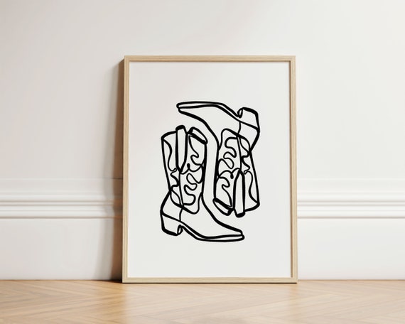 Cow Boy Boots Ink Bleed Style Rodeo Art Print