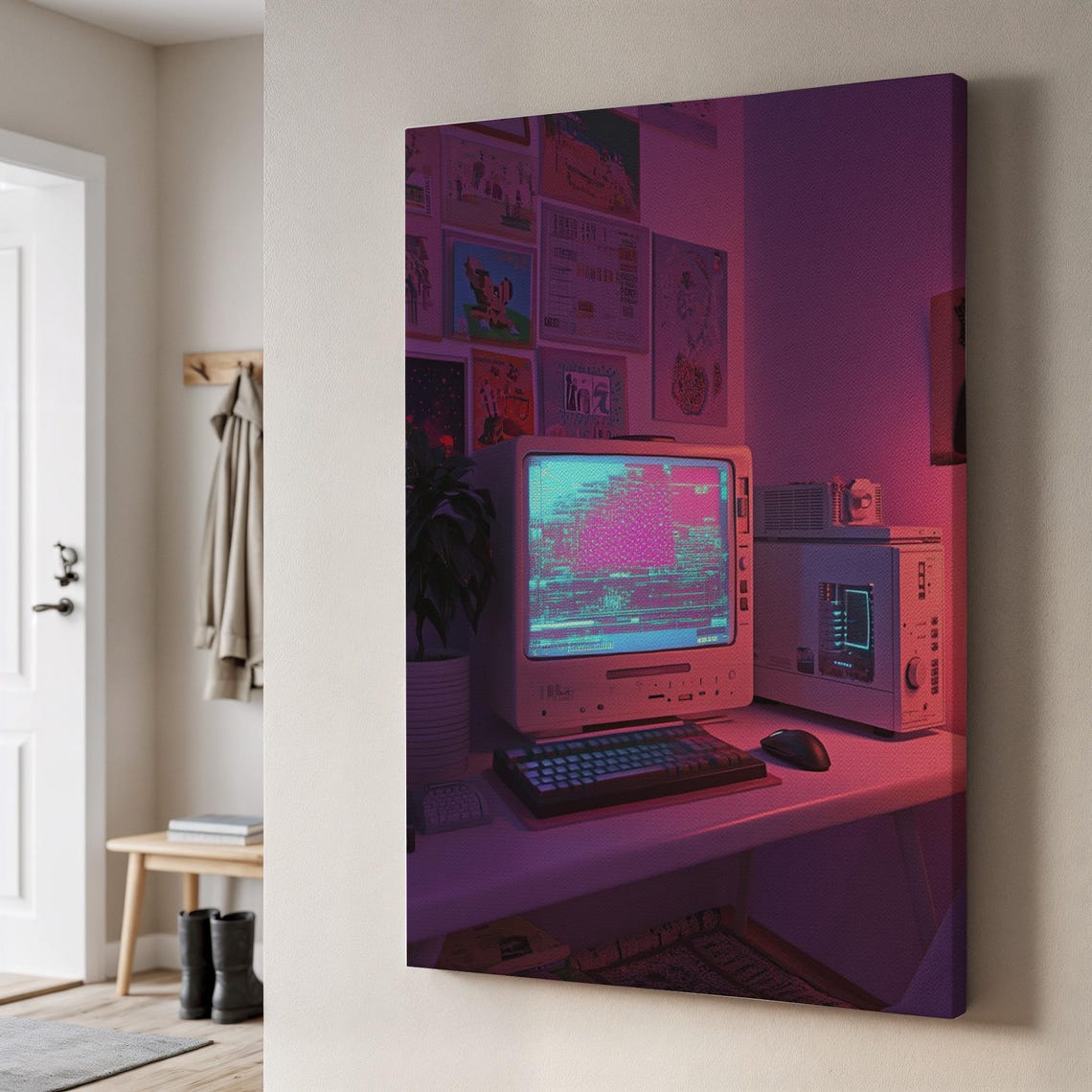 Vaporwave Retro CRT Computer Neon Pink Glitch 80s Room Decor Poster
