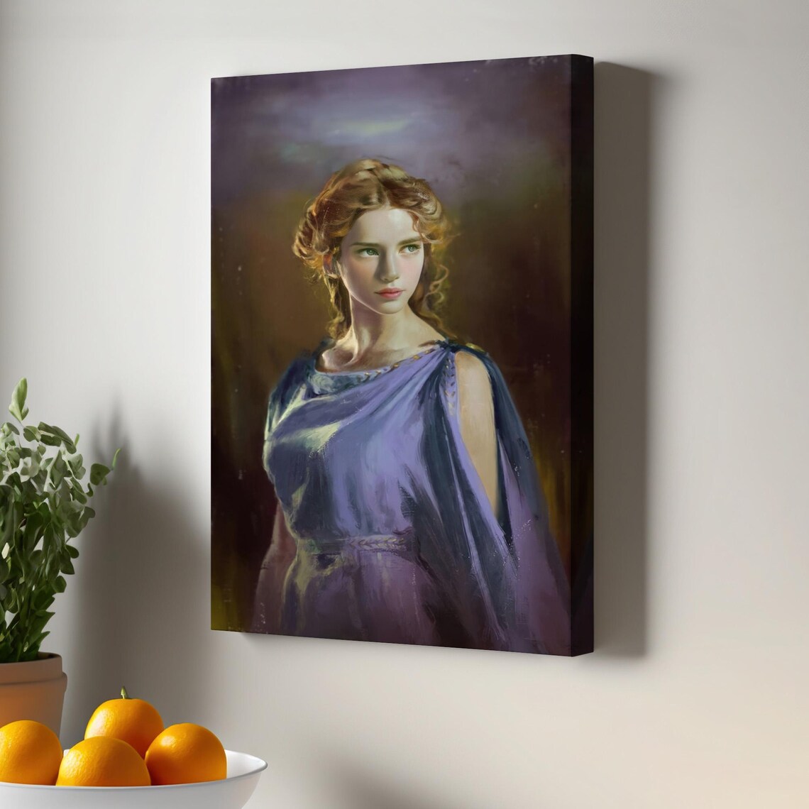 Portrait Of A Woman In Flowing Blue Gown Classical Oil Painting Print