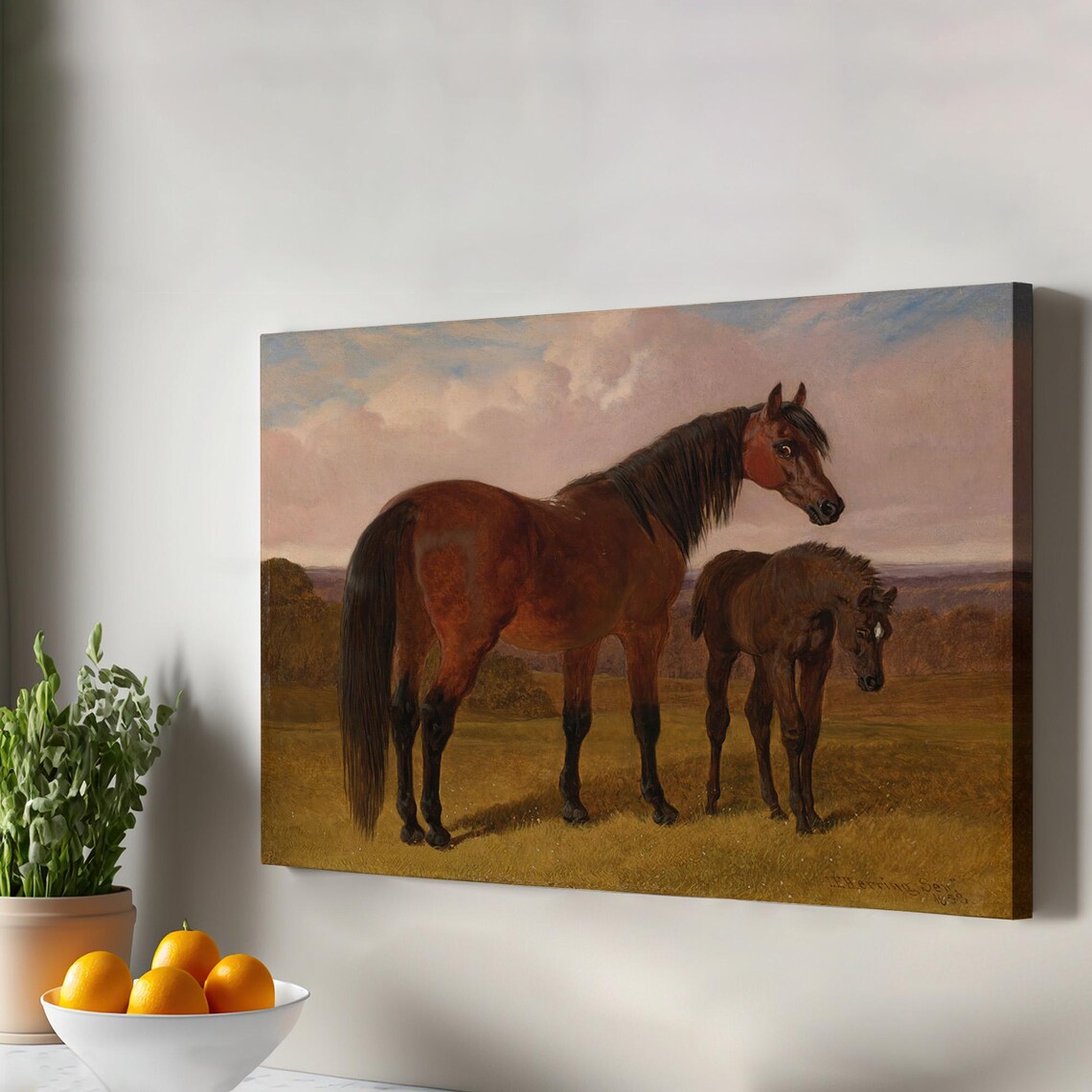 Mare And Foal Horses Vintage Equestrian Oil Painting Classic Animal Poster