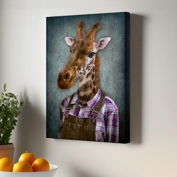 Human With Giraffe Canvas Art Animal Modern Wall Framed Housewarming Gifts
