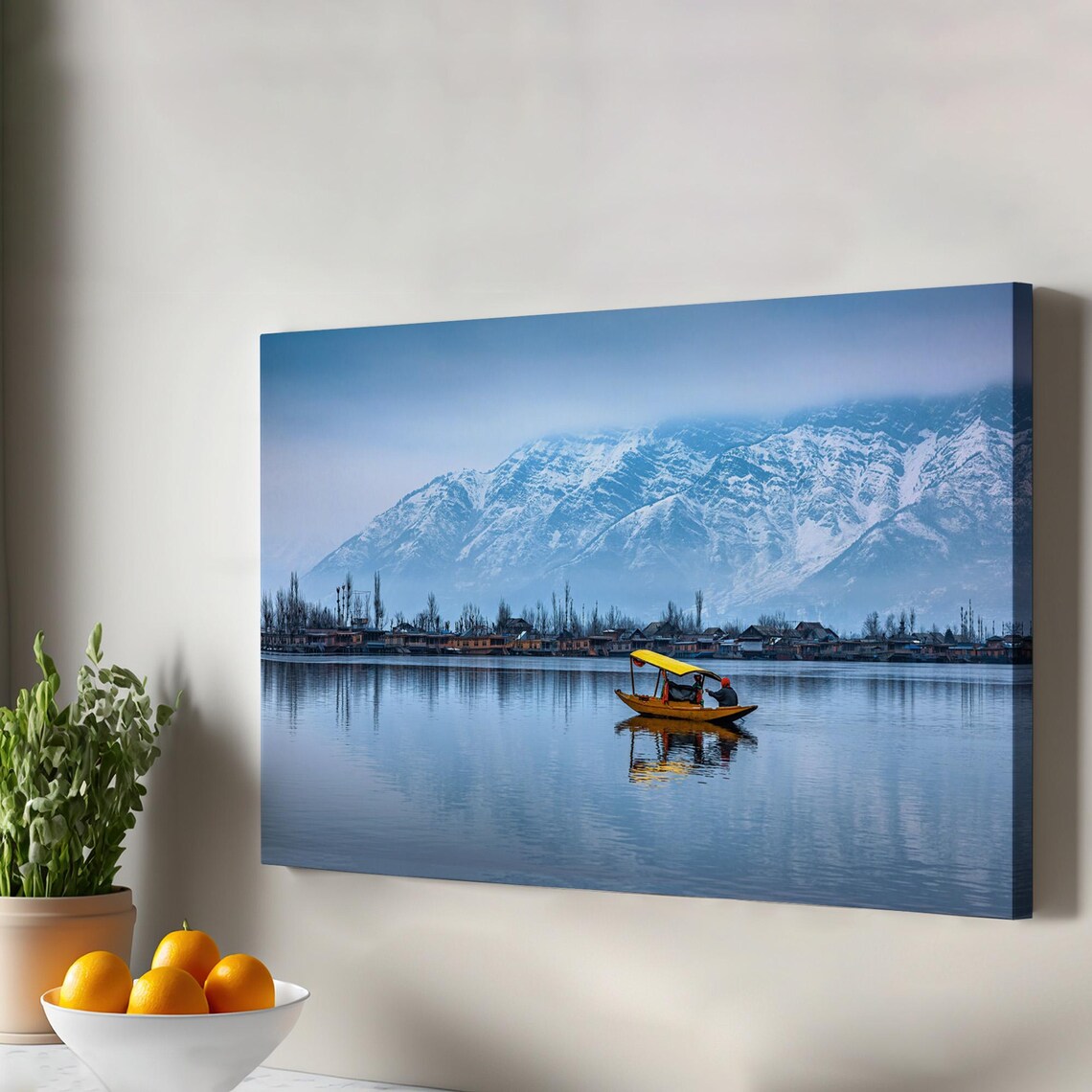 Srinagar Dal Lake India Winter Snow Mountains Boat Photo Poster