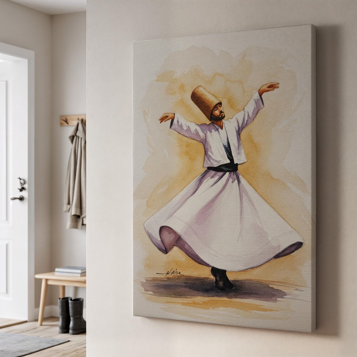 Whirling Dervish Sufi Dancer Watercolor Mystic Painting Poster