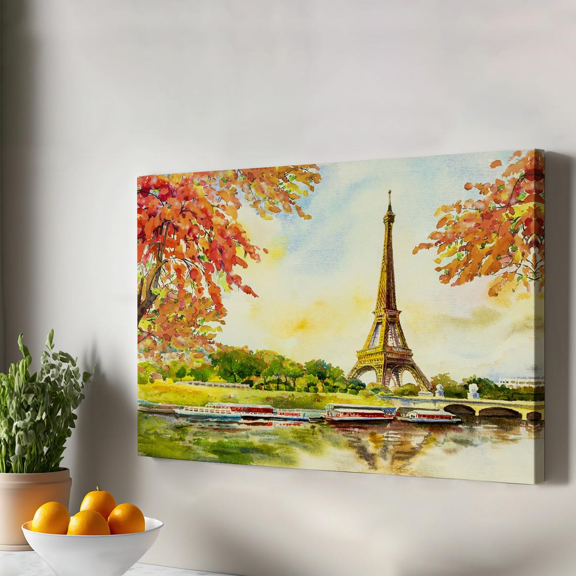 Eiffel Tower Seine River Autumn Watercolor Paris Cityscape Poster