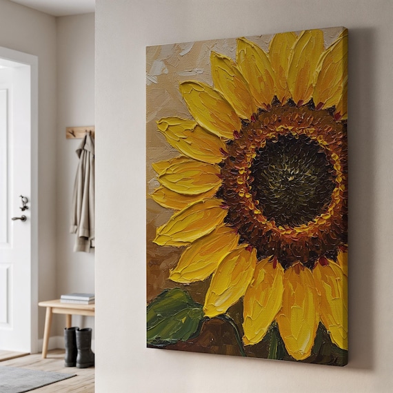 Sunflower Art Print, Rustic Yellow Floral Decor