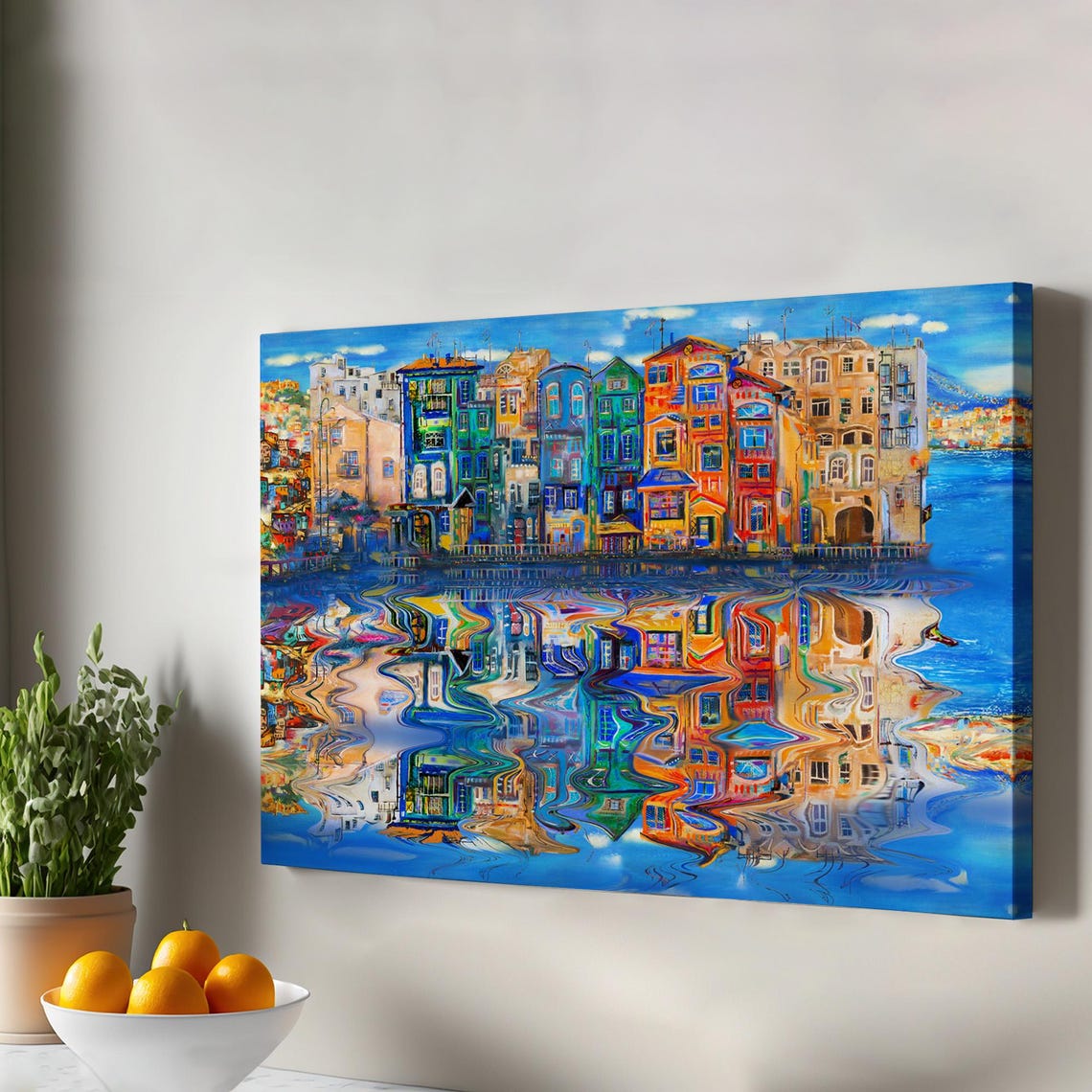 Amsterdam Canal Houses Water Reflection Colorful Oil Style Poster