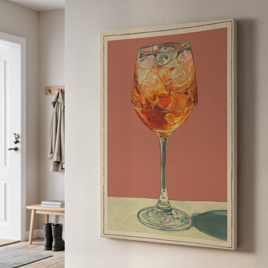 Retro Orange Spritz Cocktail Glass on Pink Vintage Bar Art Poster