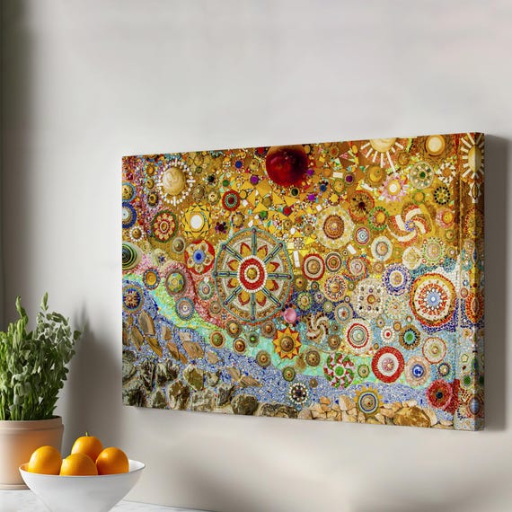 Artistic Mosaic Glass Decorative Canvas Wall Art Large Housewarming Gifts Framed Abstract Modern Decor