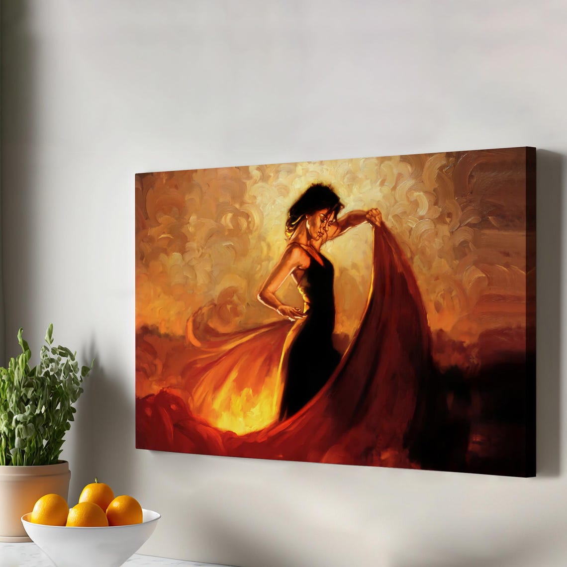 Flamenco Dancer Red Dress Dramatic Spanish Dance Oil Painting Poster