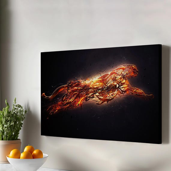 Goldcolored Running Cheetah Canvas Print Animal Wall Art Large Minimal Housewarming Gifts