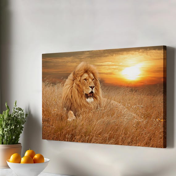 Male Lion Decorative Canvas Painting Animal Wall Art Framed Modern Housewarming Gifts