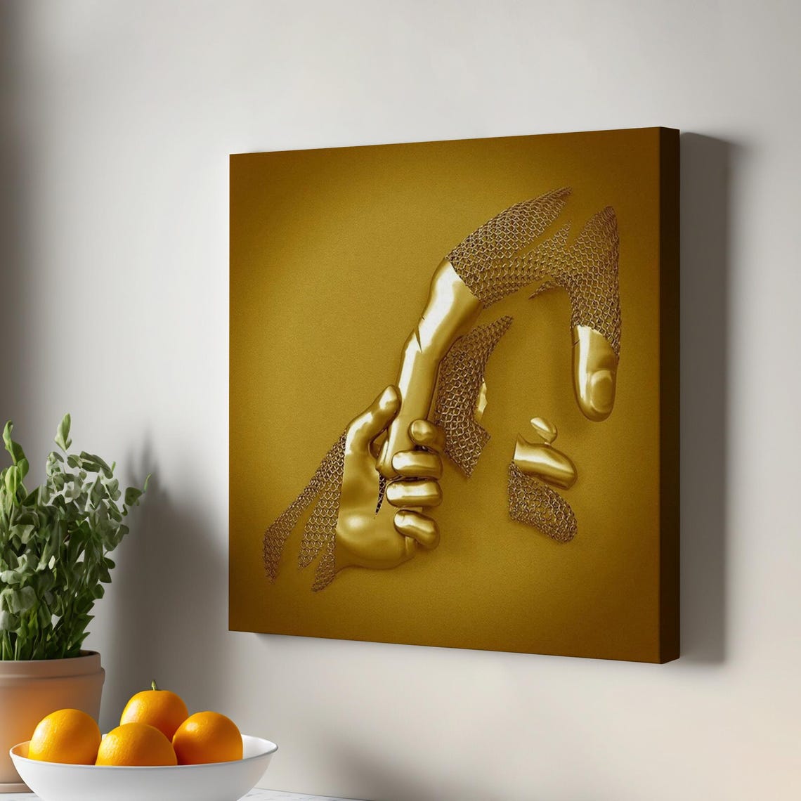 Gold 3D Abstract Hand Holding Figure Metallic Sculpture Poster