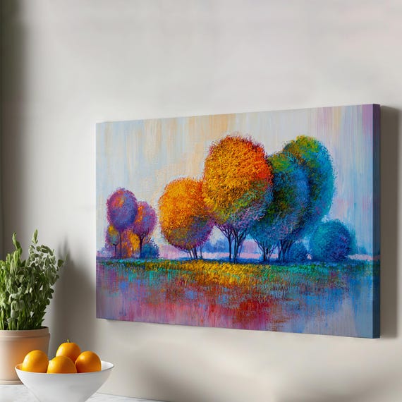 Colorful Trees Oil Painting Style Decorative Canvas Wall Art Large Abstract Modern Decor Print