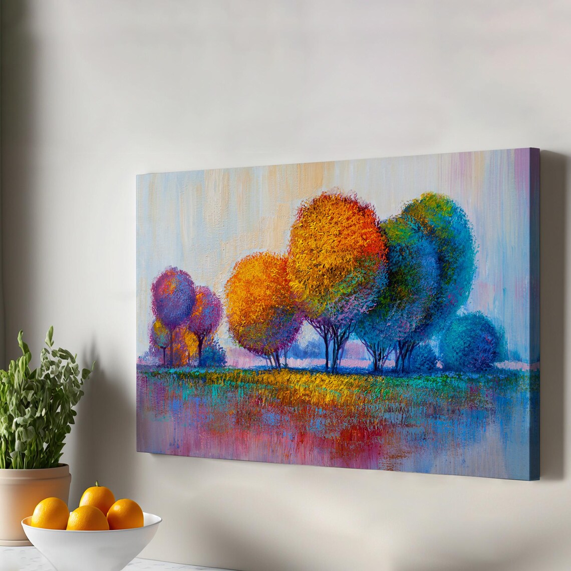 Colorful Autumn Trees Oil Painting Style Canvas Wall Art Impasto Landscape