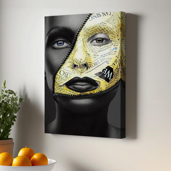 Closeup Portrait Of A Beautiful Girl With Zipper Makeup Canvas Art Surreal Wall Modern Decor Housewarming Gift
