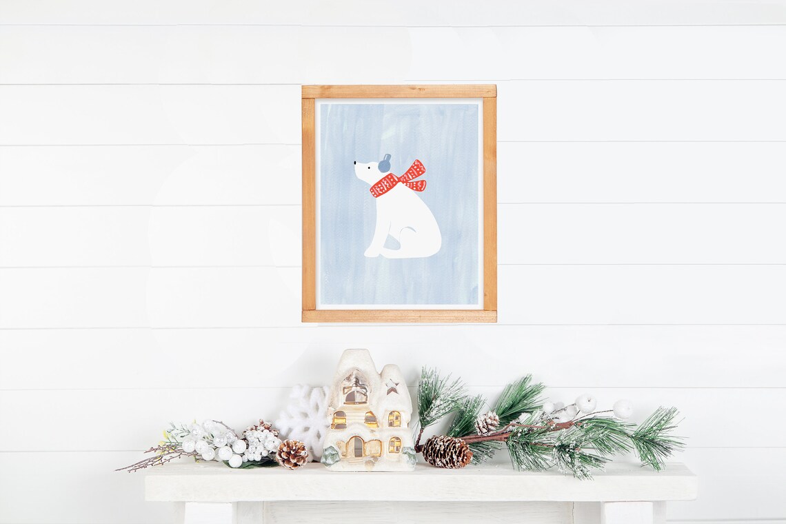 Polar Bear Holiday Art Print, Christmas Animal Decor - Image 3
