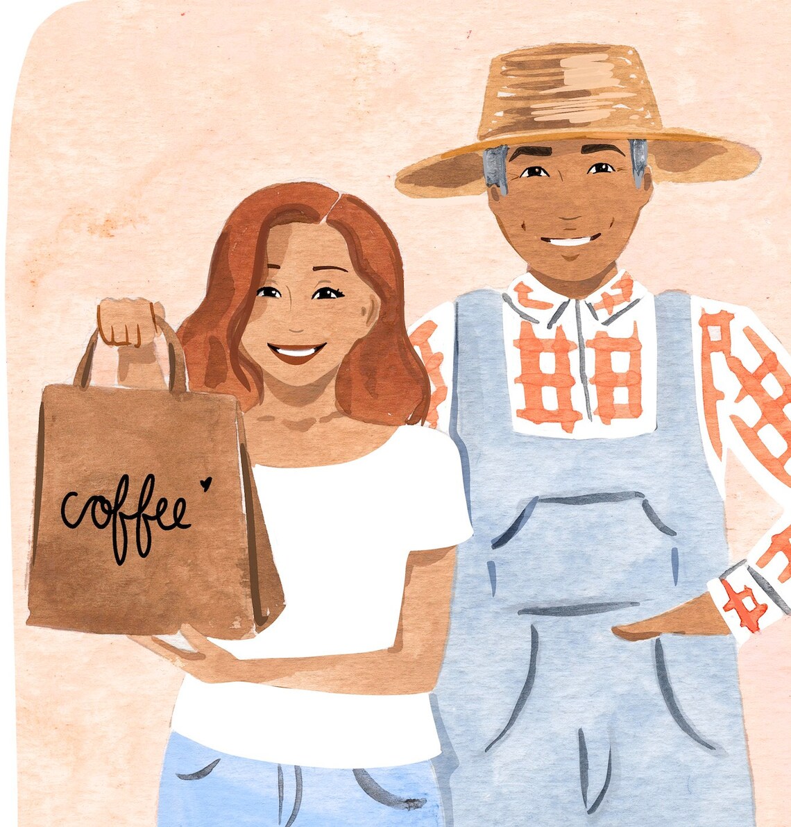 Woman With Coffee Bag Farmer Watercolor Illustration Coffee Wall Art - Image 3