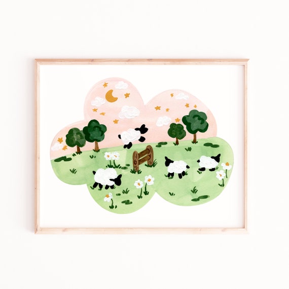 Counting Sheep Art Print, Nursery Animal Decor