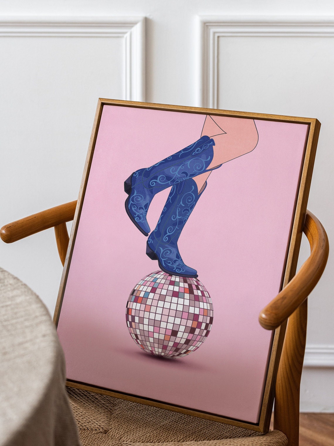 Coastal Cowgirl Art Disco Ball Decor Disco Party Decor Pink And Blue Disco Cowgirl Western Art Print Cowgirl Poster - Image 2
