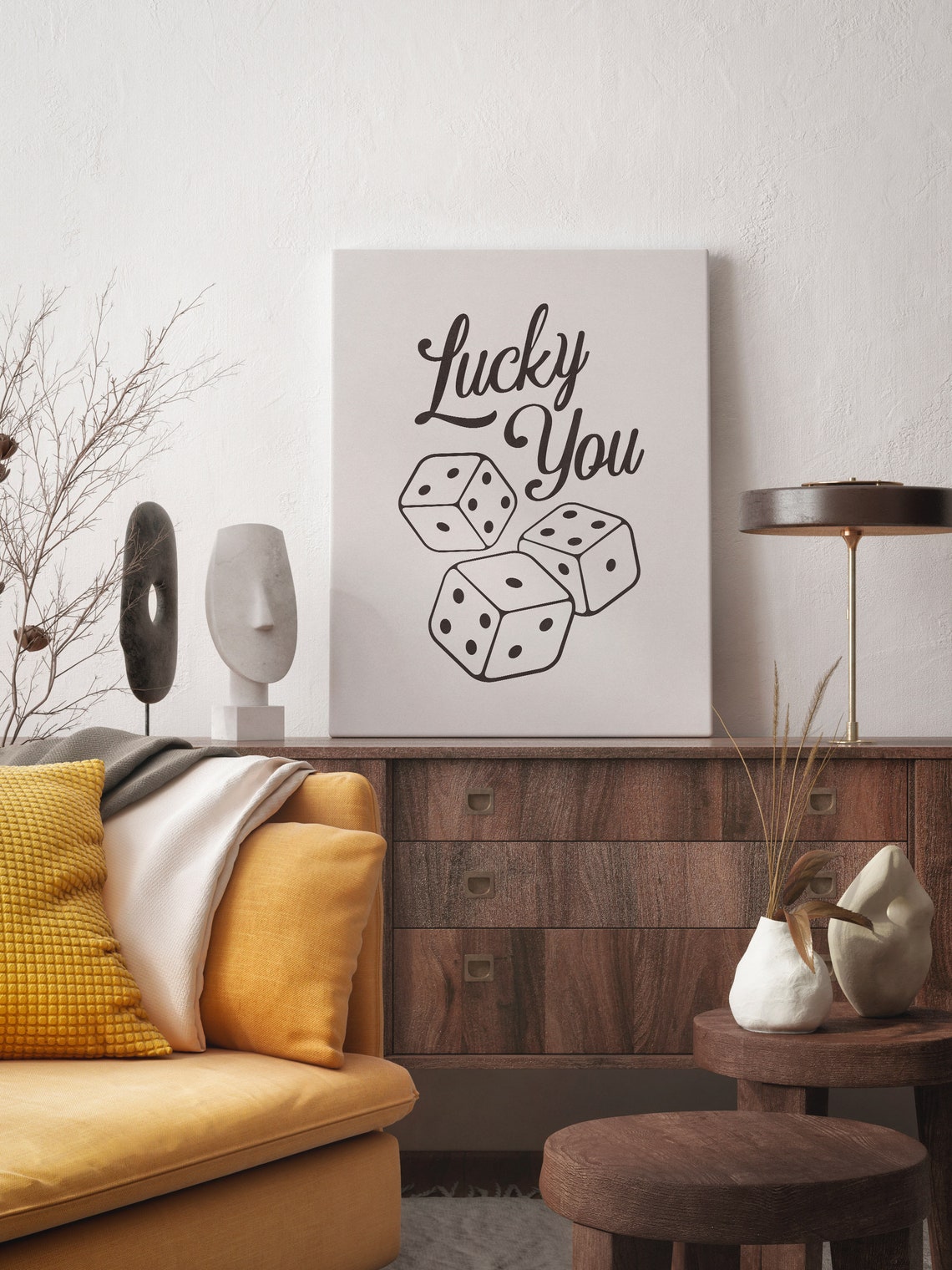 Lucky You Dice Script Monochrome Typography Modern Decor Wall Art