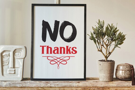 Office Wall Art Funny Poster No Thanks Minimalist Trendy Poster Funny Wall Art Decor Black And Red Apartment Wall Art Kitchen Art Print
