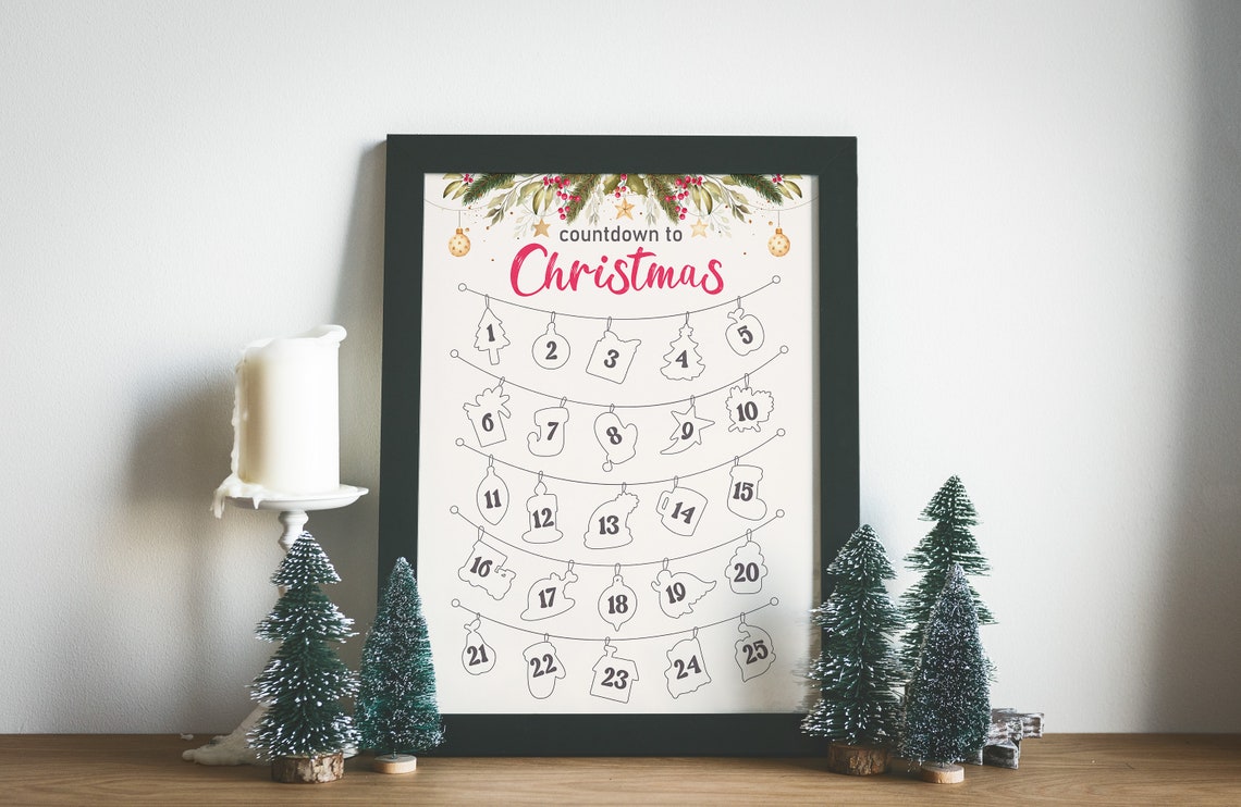Countdown to Christmas Botanical Garland Pink Holiday Poster - Image 2