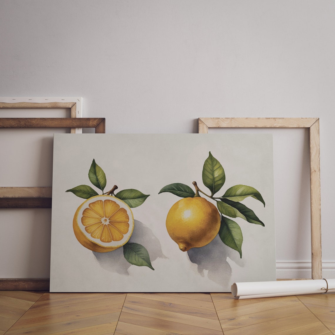 Fresh Watercolor Lemons Print with Half and Whole Fruit on Cream - Image 3