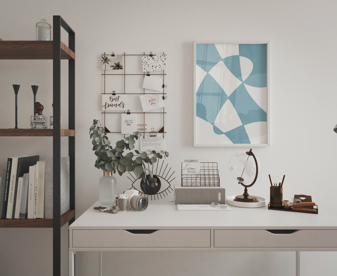 Light Blue Abstract Geometric Shapes Minimalist Canvas Poster - Image 3