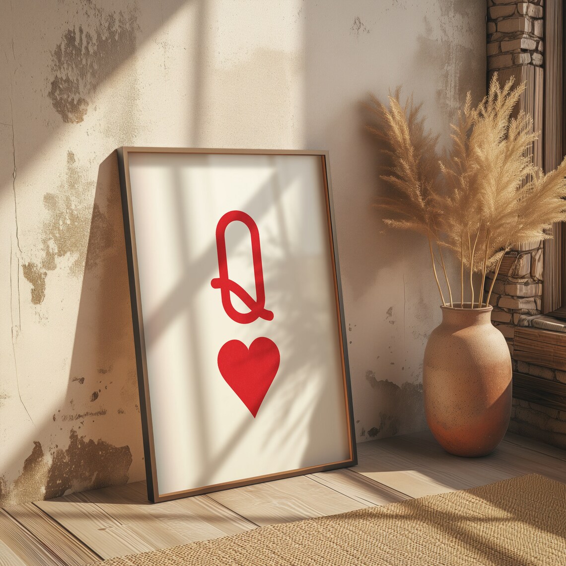 Bold Red Queen of Hearts Playing Card Symbol Minimalist Wall Art - Image 3