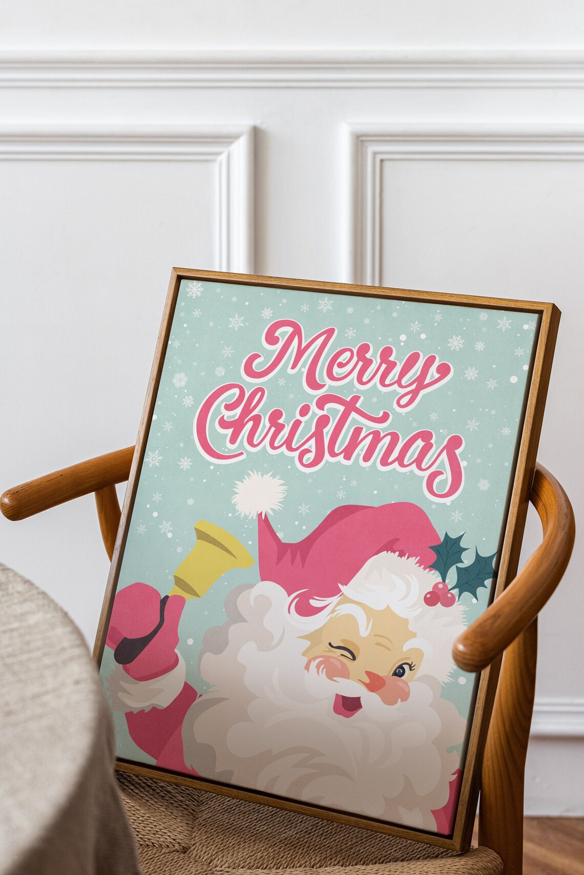 Pink Vintage Santa Claus Merry Christmas Cheerful Holiday Poster - Image 2