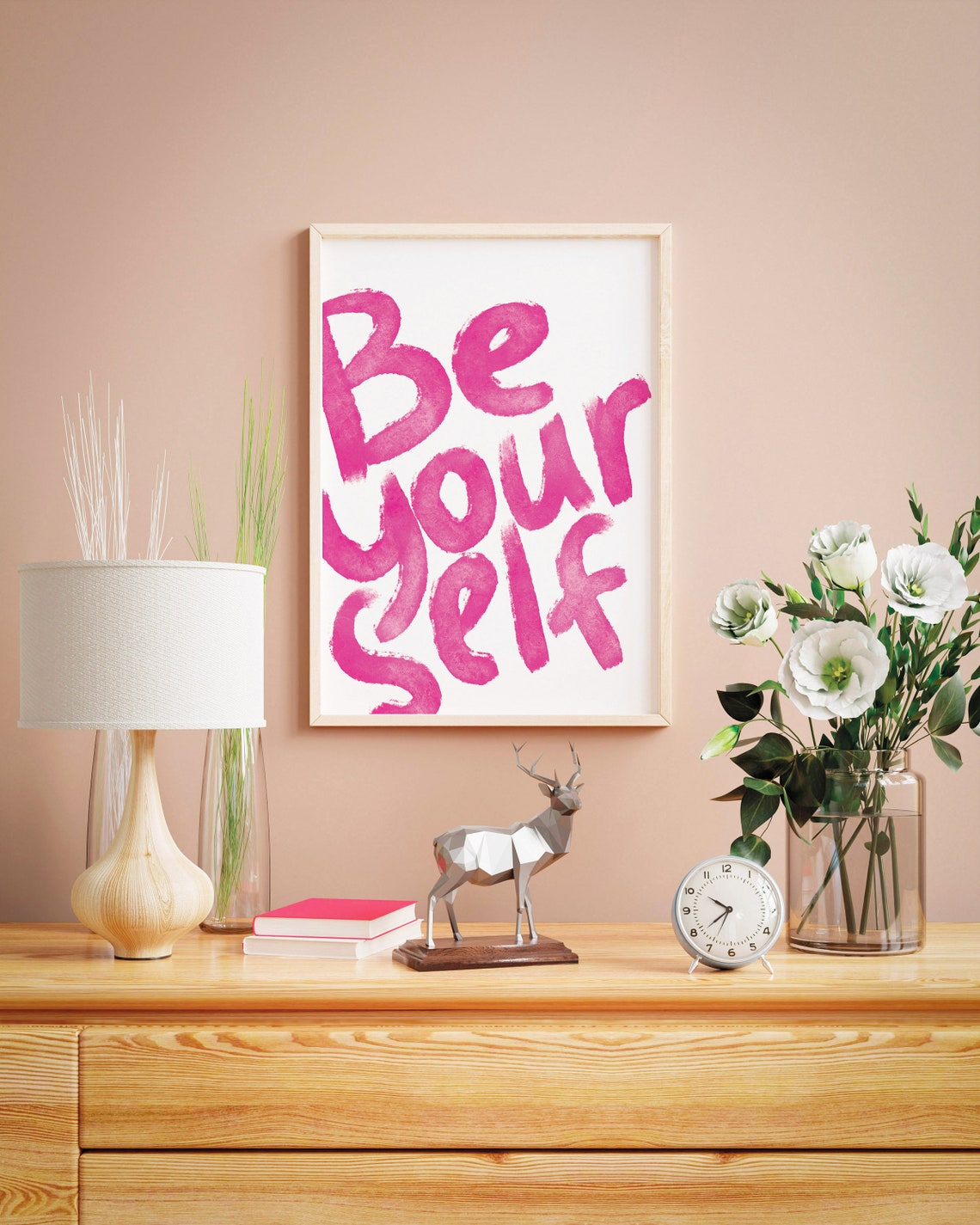 Be Yourself Pink Brush Lettering Motivational Quote Wall Art - Image 3