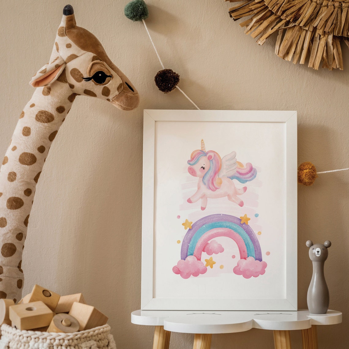 Baby Girl Nursery Wall Art Print Nursery Art Print Baby Unicorn On A Rainbow Baby Girl Room Decor Nursery Print Rainbow Art Unicorn Decor - Image 3