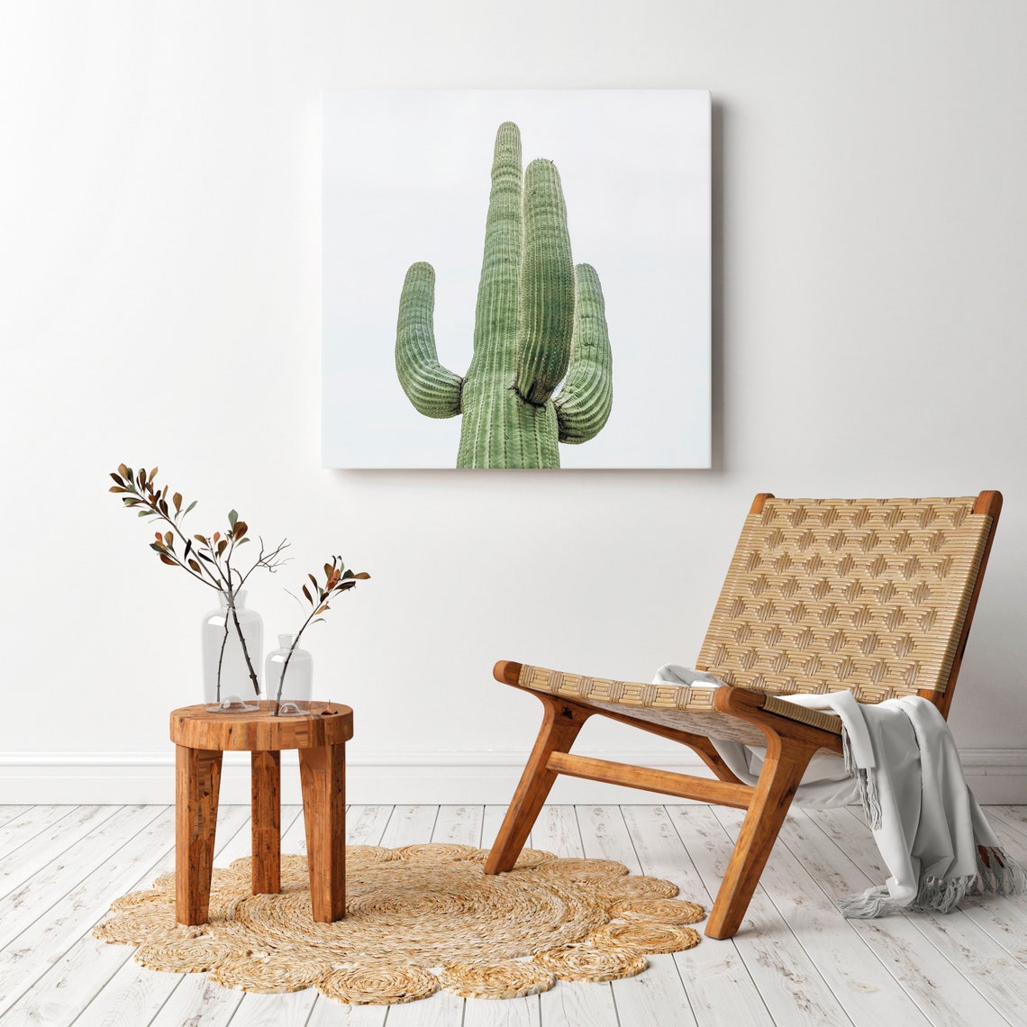 Saguaro Cactus Minimalist Desert Botanical White Background Wall Art - Image 2