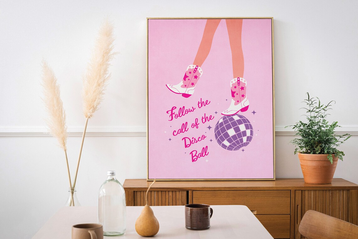 Disco Bachelorette Cowgirl Poster Pink Aesthetic Poster Preppy Decor Doll Poster Aesthetic Wall Art Disco Cowgirl Trendy Print - Image 2