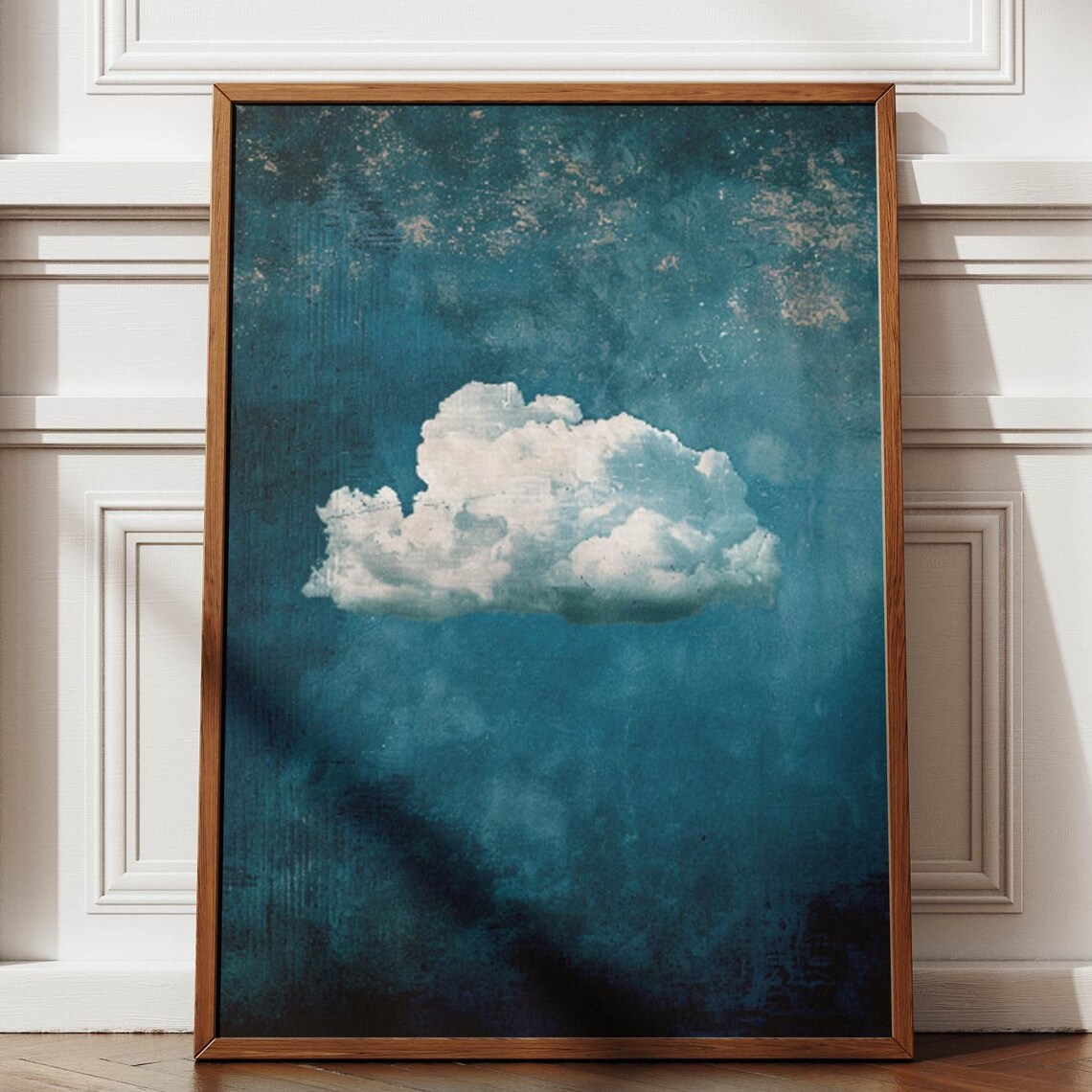 White Cloud Print, Blue Sky Retro Minimalist