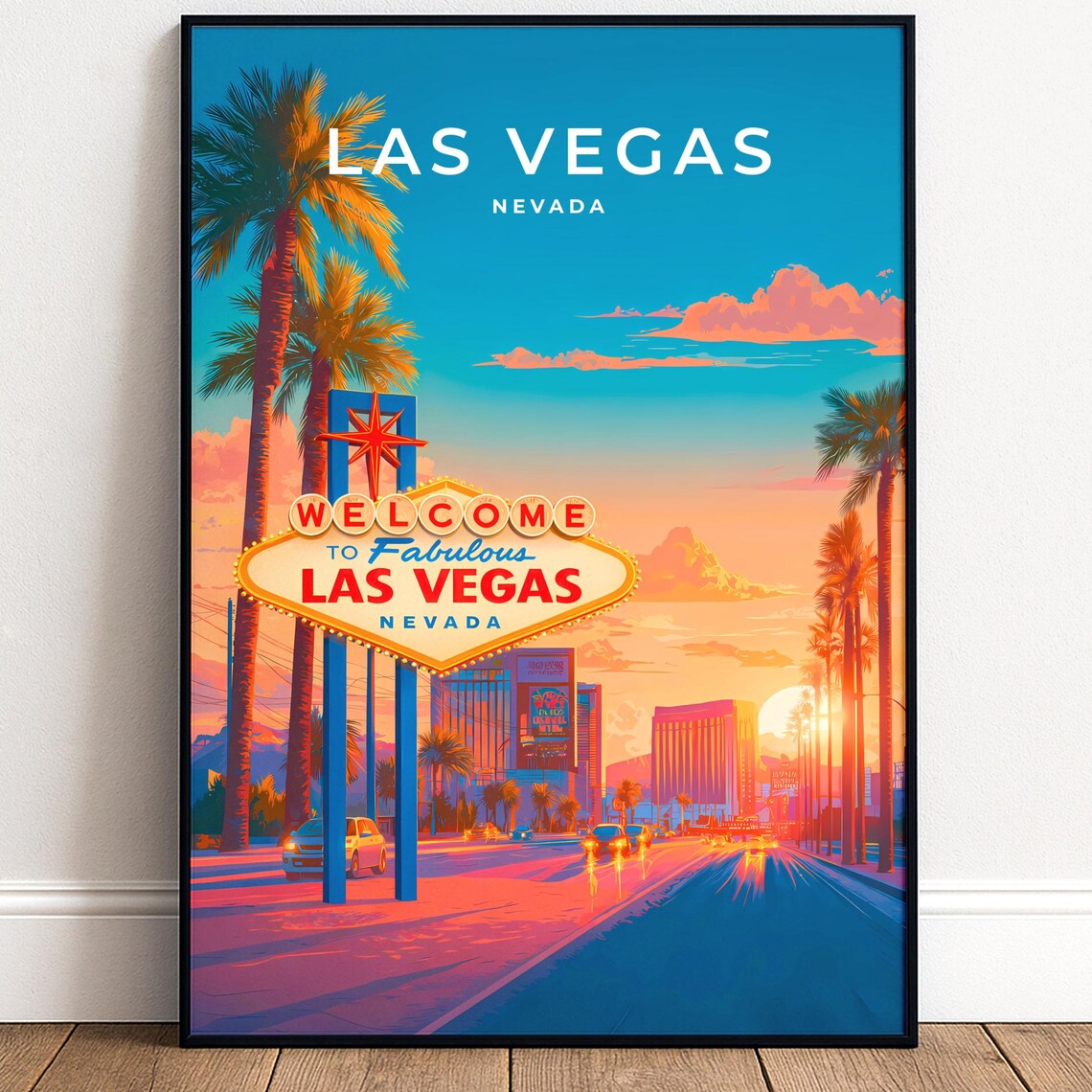 Las Vegas Nevada Welcome To Fabulous Sign Sunset Strip Retro Travel Poster