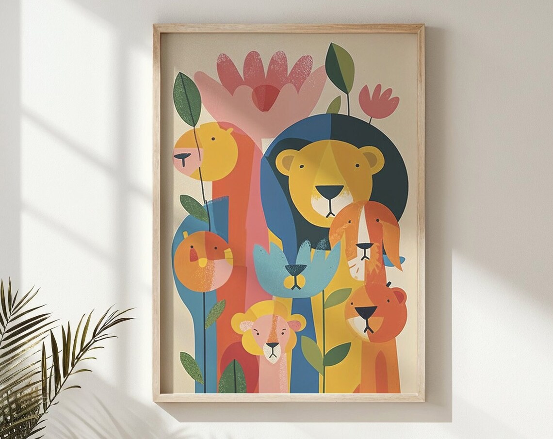 Colorful Lion Family Safari Nursery Art Print