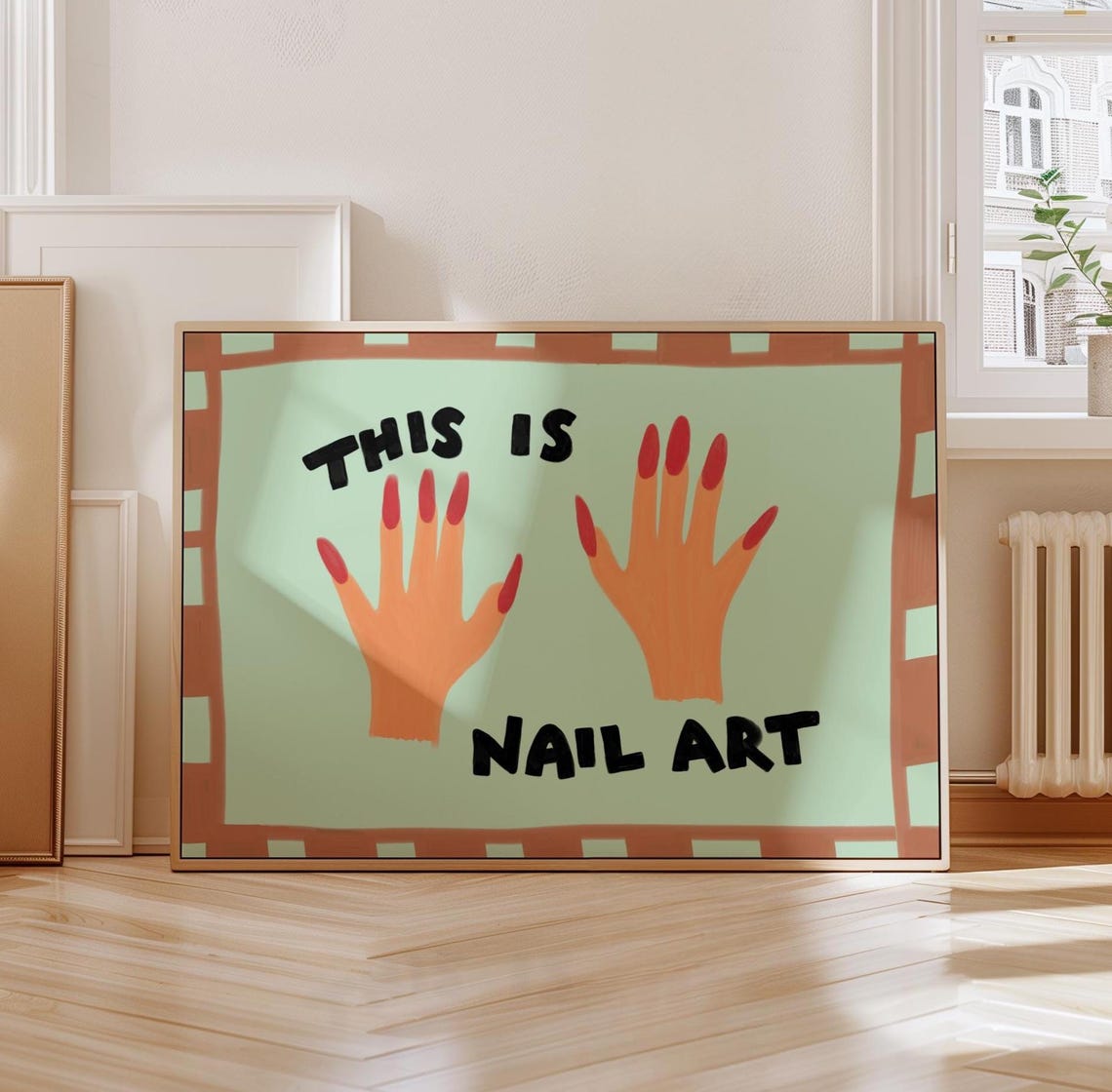 This Is Nail Art Funny Salon Poster Retro Hands Red Nails Decor