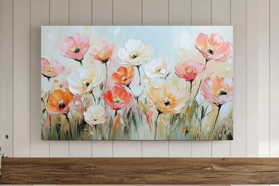 Pink White Orange Wildflower Meadow Impressionist Flower Poster