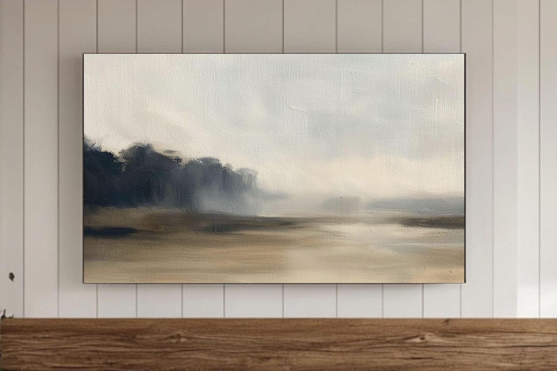 Misty Beige Minimalist Landscape With Soft Fog Neutral Art Poster