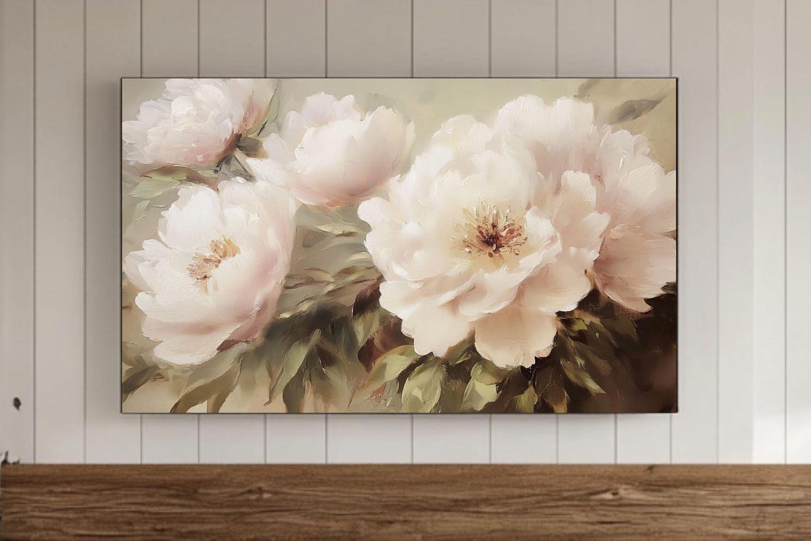 White Peony Cluster Soft Dreamy Romantic Floral Painting Poster