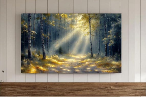 Classic Vintage Watercolor Painting Dawns Whisper Enchanted Morning Forest Wall Art Moody Room Decor Artwork Screensaver