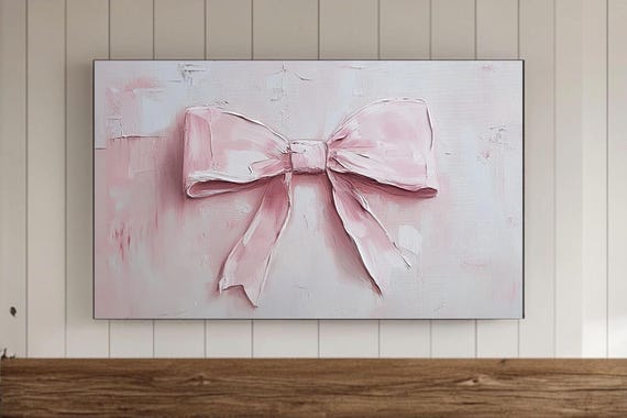 Valentines Day Frame Tv Wall Art Coquette Pink Bow Samsung Screensaver Vintage Nursery Painting Romantic Seasonal Decor