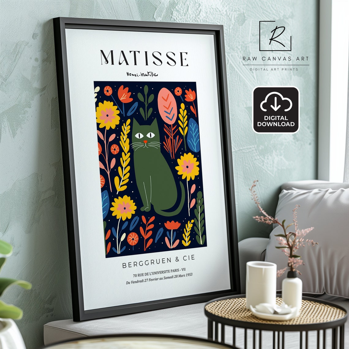 Matisse Cat Boho Floral Folk Art Poster - Image 4