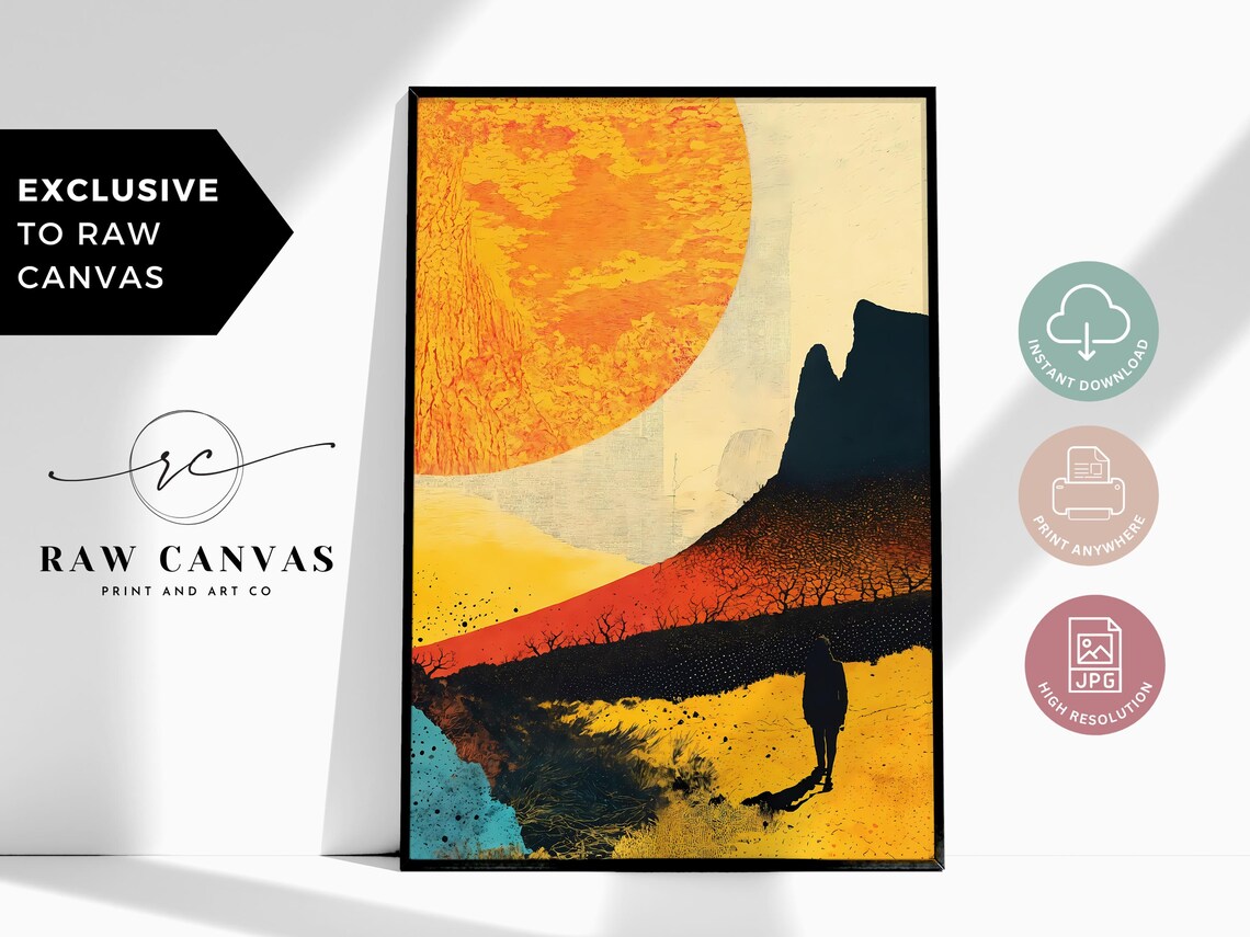 Abstract Landscape, Modern Sunset Minimalist Geometric Art Print