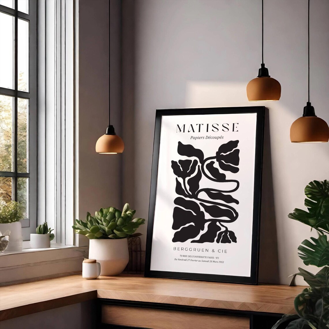 Matisse Inspired Black White Modern Abstract Botanical - Image 3