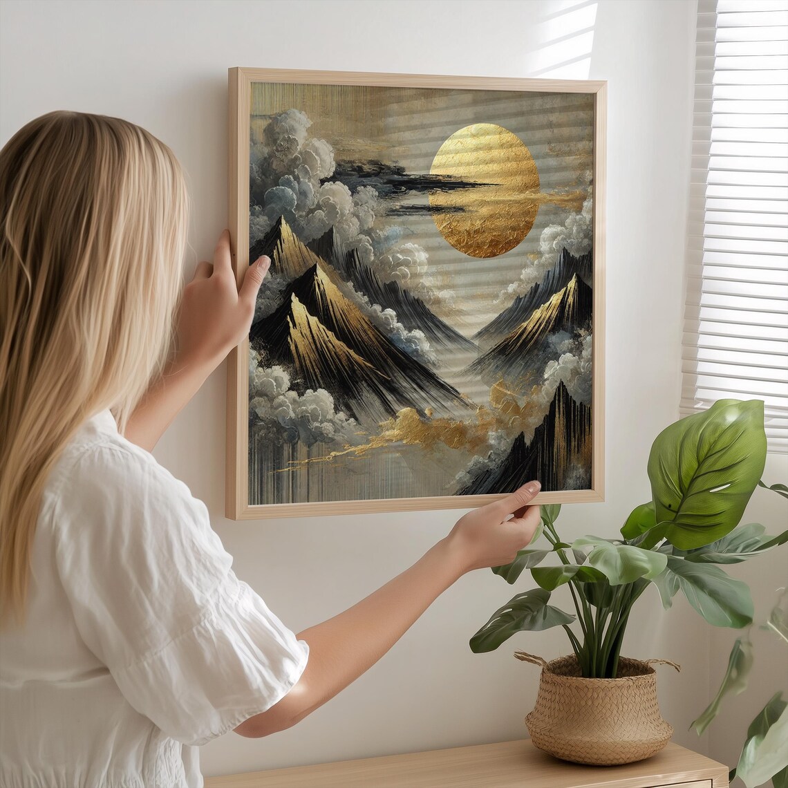 Golden Sun Mountain Abstract Landscape, Zen Decor - Image 6