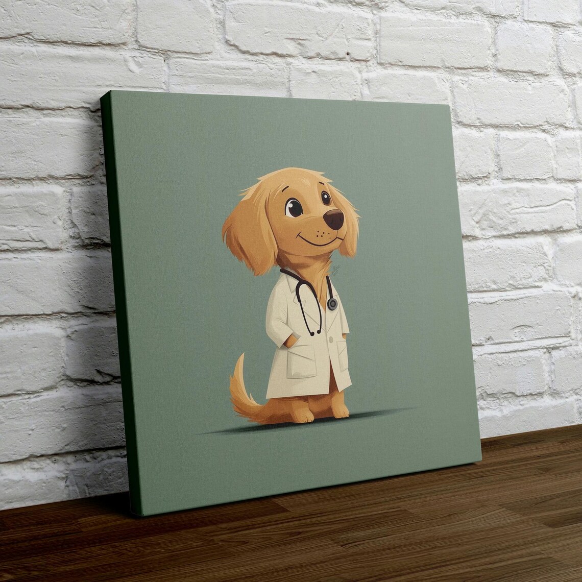 Golden Retriever Dressed As A Doctor With Stethoscope Cartoon Poster - Image 4